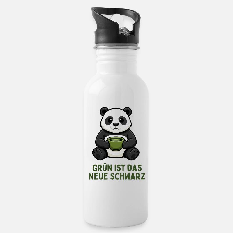 Panda Coffee Time Green Tea Drink - Water bottle with straw - white