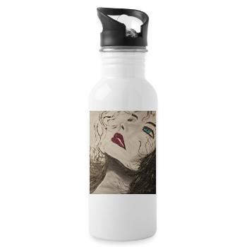 Expressionist Portrait with Blue Gaze - Water bottle with straw - white - Right