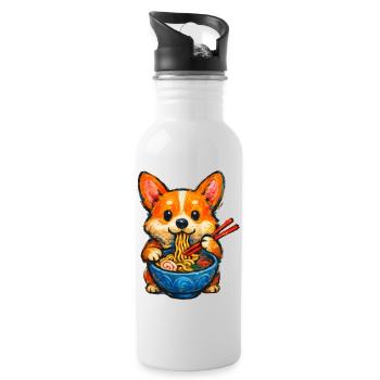 Corgi mange des nouilles ramen - Gourde avec paille intégrée - blanc - Droite