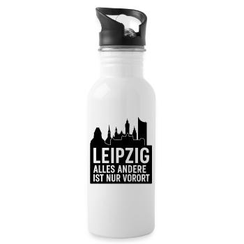 Leipzig Skyline Silhouette Texte Design Ville - Gourde avec paille intégrée - blanc - Droite