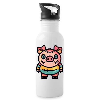 Schwein Halloween Zombie - Trinkflasche mit integriertem Trinkhalm - Weiß - Rechts