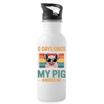 0 jours depuis que mon cochon m’a ignoré Éleveur de cochons Amoureux de l’élevage - Gourde avec paille intégrée - blanc - Droite
