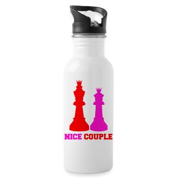 Paire royale de pièces d’échecs - Gourde avec paille intégrée - blanc - Droite