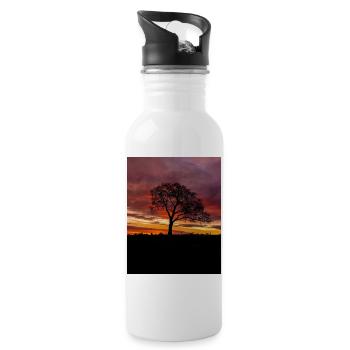 Bunte Sonnenaufgangshimmel einsame Baumsilhouette - Trinkflasche mit integriertem Trinkhalm - Weiß - Rechts