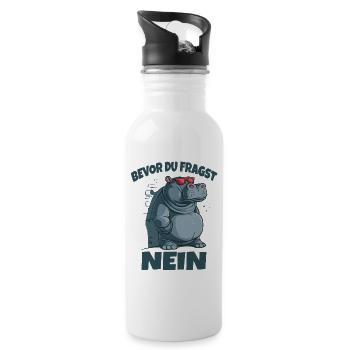 Before You Ask No Hippo - Water bottle with straw - white - Right