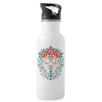 Sugar Skull Floral Crown - Water bottle with straw - white - Right