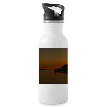 Coucher De Soleil, Silhouettes - Gourde avec paille intégrée - blanc - Droite