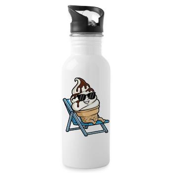 Chillende ijscreme op strandstoel - Water bottle with straw - white - Right