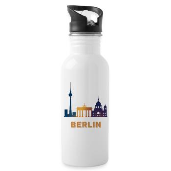Berliner Skyline Farbverlauf - Trinkflasche mit integriertem Trinkhalm - Weiß - Rechts