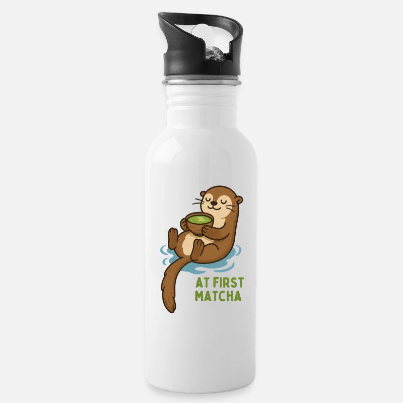 Otter mit Matcha Genuss - Trinkflasche mit integriertem Trinkhalm - Weiß