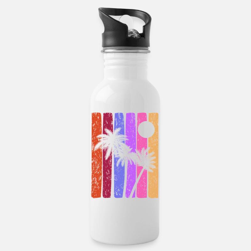 Rayures tropicales coucher de soleil - Gourde avec paille intégrée - blanc