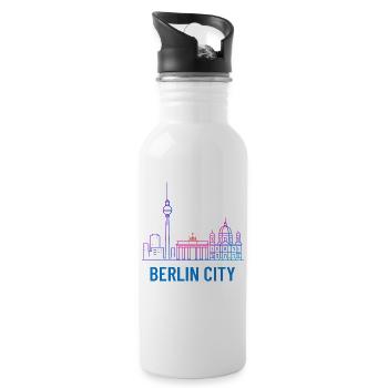 Berlin City Neon Skyline Silhouette Illustration - Water bottle with straw - white - Right