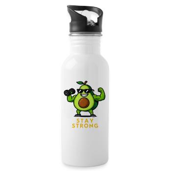 Avocado Kraftbild Stay Strong Fitness Gemüse  - Trinkflasche mit integriertem Trinkhalm - Weiß - Rechts