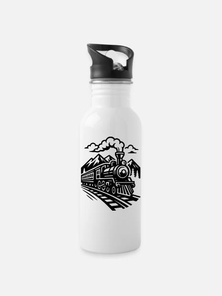 Lokomotive - Trinkflasche mit integriertem Trinkhalm - Weiß