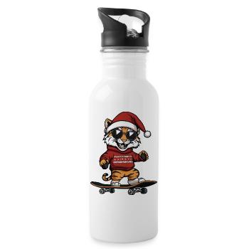 Tiger Weihnachten Lustig - Trinkflasche mit integriertem Trinkhalm - Weiß - Rechts
