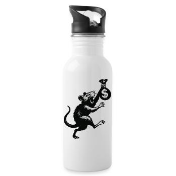 Ratte mit Geldsack im Banksy-Style - Trinkflasche mit integriertem Trinkhalm - Weiß - Rechts