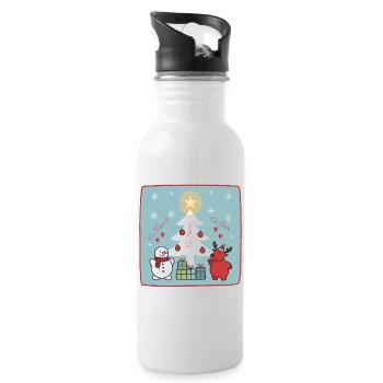 Christmas tree with snowman and reindeer - Water bottle with straw - white - Right