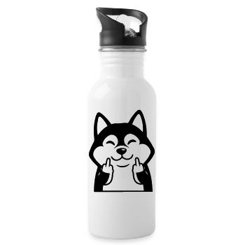 Naughty Husky Shows Middle Finger – Funny Comic - Water bottle with straw - white - Right
