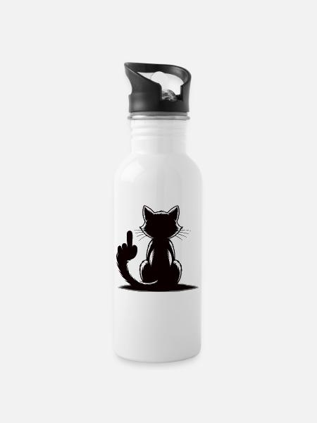 Erkenne die Zeichen Katze Mittelfinger - Trinkflasche mit integriertem Trinkhalm - Weiß