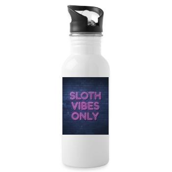 Sloth Vibes Only Neon Font on Brick Wall - Water bottle with straw - white - Right