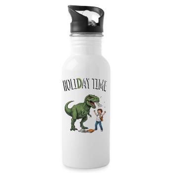 Urlaubzeit Dino und Schulkind - Trinkflasche mit integriertem Trinkhalm - Weiß - Rechts