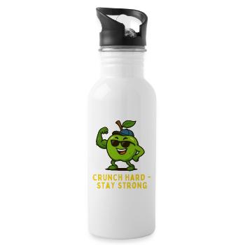 Crunch Hard Stay Strong - Apple Cartoon - Water bottle with straw - white - Right