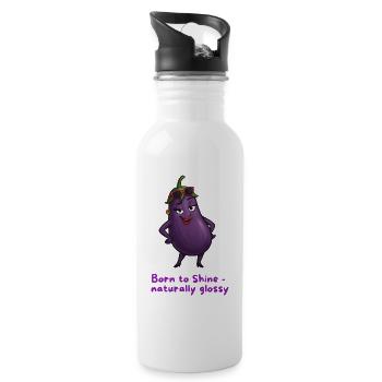 Born to Shine – Natürlich Glossy Aubergine  - Trinkflasche mit integriertem Trinkhalm - Weiß - Rechts