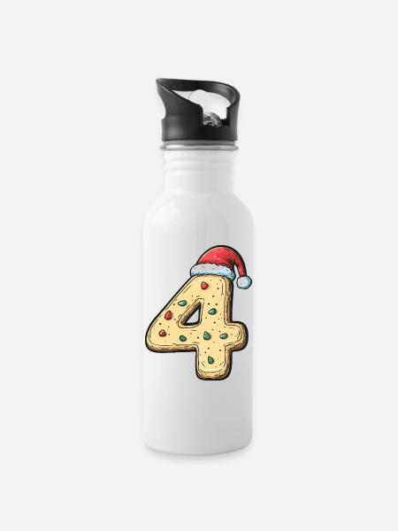 4 Zahl Keks Weihnachten - Trinkflasche mit integriertem Trinkhalm - Weiß