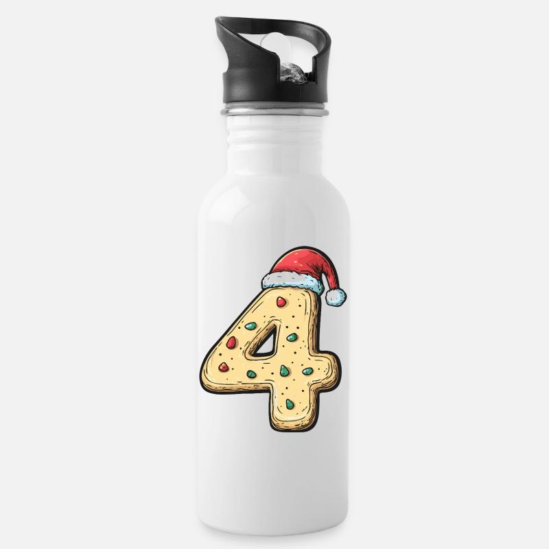 4 Zahl Keks Weihnachten - Trinkflasche mit integriertem Trinkhalm - Weiß