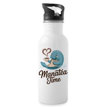 Manatee Marine Animal Ocean Loves Tea - Water bottle with straw - white - Right