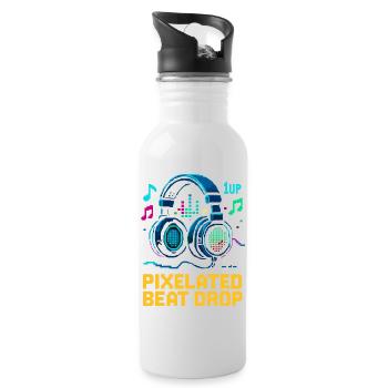 PIXELATED BEAT DROP Retro Pixel Headphones 1UP - Water bottle with straw - white - Right