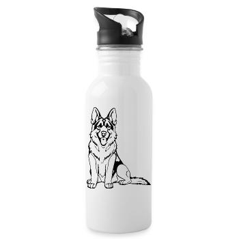 Schäferhund Hunde T-shirt Geschenk - Trinkflasche mit integriertem Trinkhalm - Weiß - Rechts