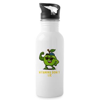 Vitamine Lügen Nicht Fitness Apfel Karikatur  - Trinkflasche mit integriertem Trinkhalm - Weiß - Rechts