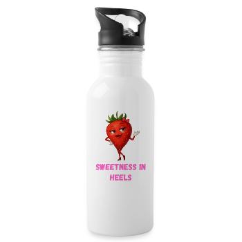 Süße Erdbeere in High Heels karikatur  - Trinkflasche mit integriertem Trinkhalm - Weiß - Rechts