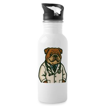 Bulldog Vet Doctor Illustration - Water bottle with straw - white - Right