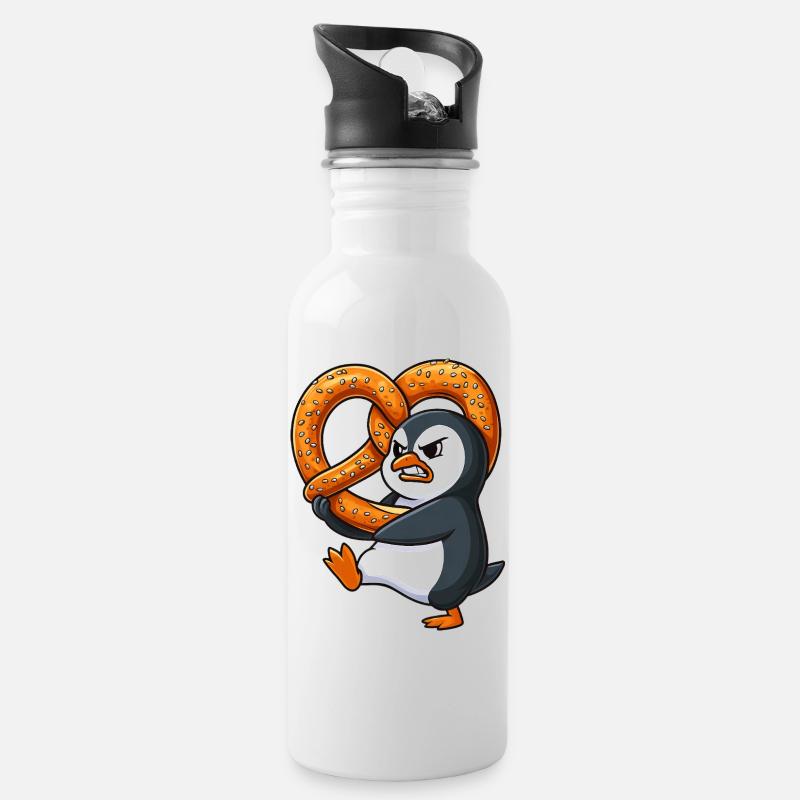 Grimmiger Pinguin mit Bretzel Bayerisch Lustig Car - Trinkflasche mit integriertem Trinkhalm - Weiß