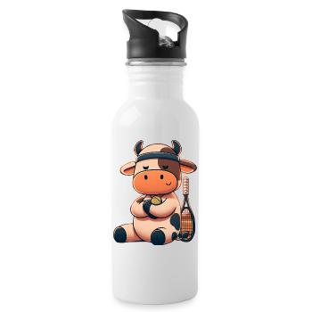 Süße Tennis Kuh Mit Schläger Und Ball - Trinkflasche mit integriertem Trinkhalm - Weiß - Rechts