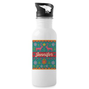 Festive Name Jeniffer Ugly Chrismas Style, Xmas  - Water bottle with straw - white - Right
