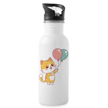 Chat Ballon Joie Pastel - Gourde avec paille intégrée - blanc - Droite