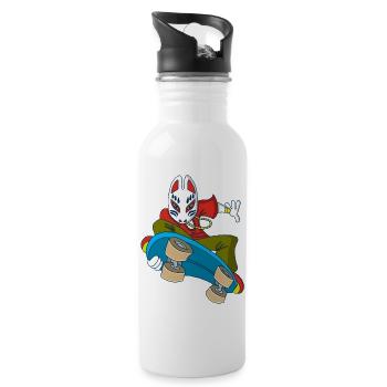 Japanese Fox on a Skateboard - Water bottle with straw - white - Right