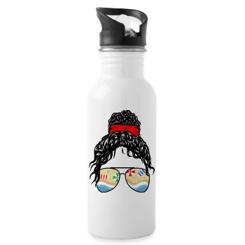 Beach Reflections Girl Summer Retro Sunglasses Art - Water bottle with straw - white - Right