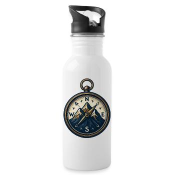 Compass on mountain background - skiing - hiking - Water bottle with straw - white - Right