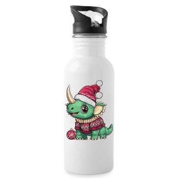 Dinosaure tricératops de Noël - Gourde avec paille intégrée - blanc - Droite