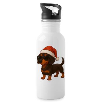 Süßer Dackel mit Weihnachtsmütze Cartoon Hund schö - Trinkflasche mit integriertem Trinkhalm - Weiß - Rechts
