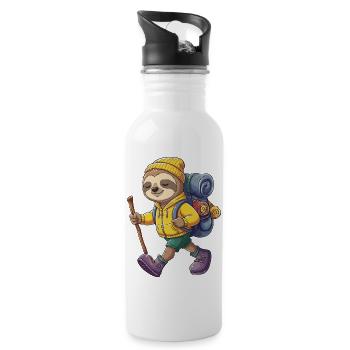 Süßer Faultier, Wandern, Camping Abenteuer Rucksacktourist. - Trinkflasche mit integriertem Trinkhalm - Weiß - Rechts