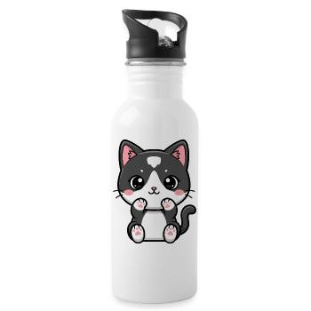 Chat de Kawaii avec des pattes rouges - Gourde avec paille intégrée - blanc - Droite