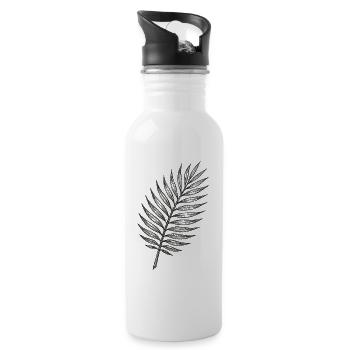 Schwarzes Palmblatt Sketch - Trinkflasche mit integriertem Trinkhalm - Weiß - Rechts
