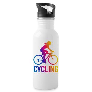 Silhouette de la fille arc-en-ciel Cycliste - Gourde avec paille intégrée - blanc - Droite