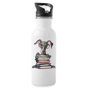 Süßes Windhund-Lesebuch mit Brille - Trinkflasche mit integriertem Trinkhalm - Weiß - Rechts