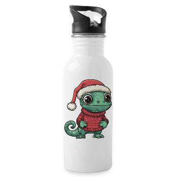 Chameleon Weihnachten Xmas - Trinkflasche mit integriertem Trinkhalm - Weiß - Rechts